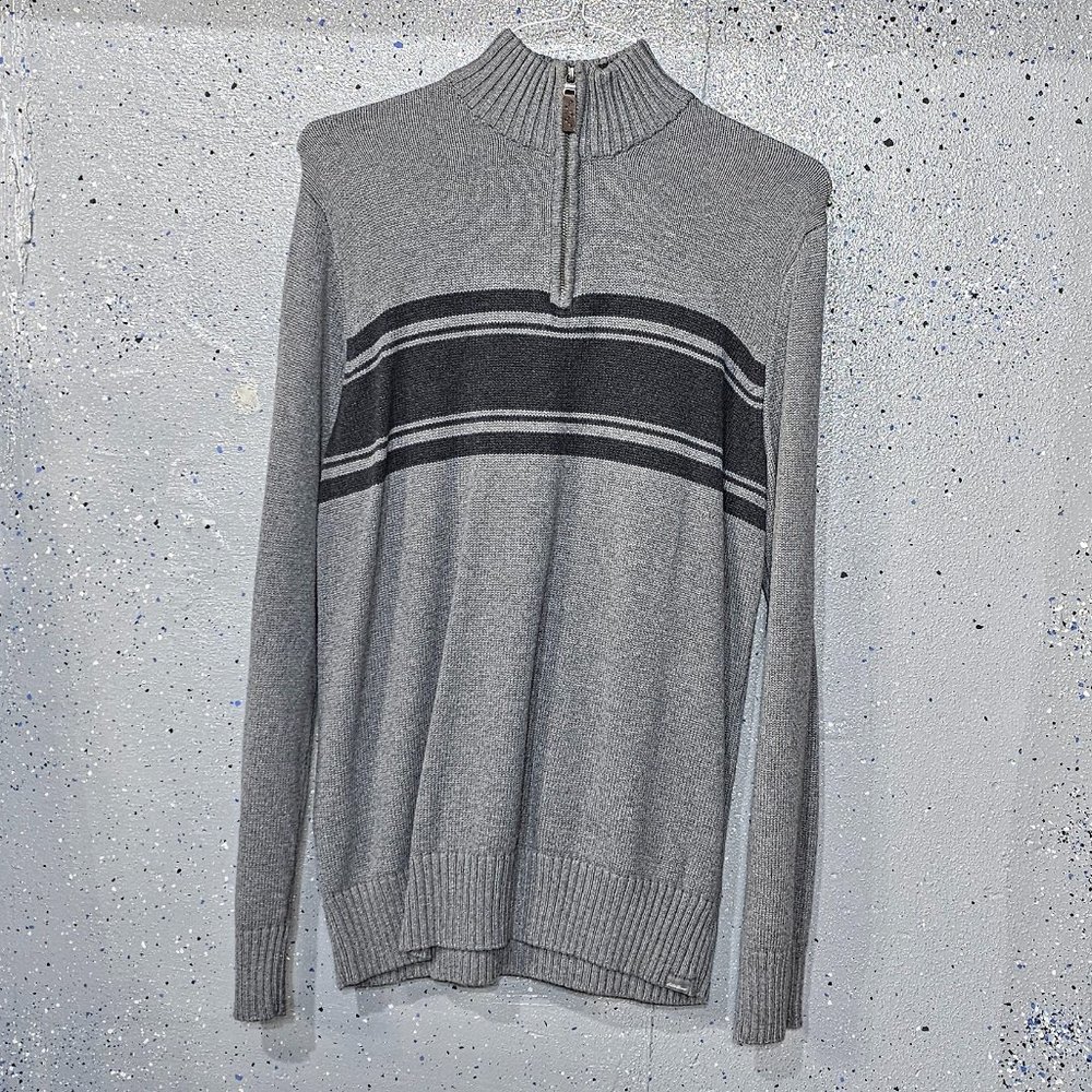 Eddie Bauer Mens Grey 100% Cotton Knit 1/4 Zip Long Sleeve Pullover Sweater M